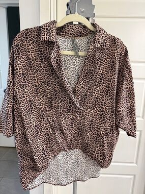 Anthropologie Leopard Print V-Neck Women's Top